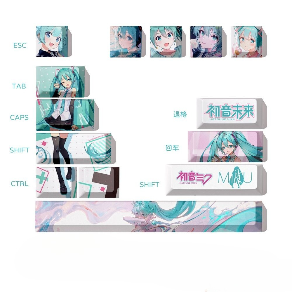 Keycap Artisan Anime - Hatsune Miku Tastenkappen, OEM-Höhe PBT Dye-Sub