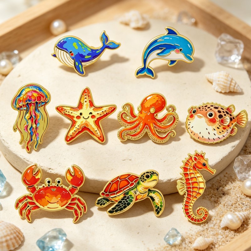 Enamel Pin Set - Lebendige Emaille-Anstecknadel mit Meeresmotiven, niedliche Brosche