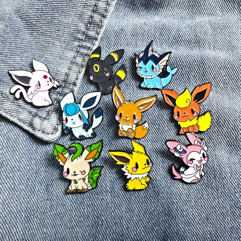 Enamel Pin Set - Heiß begehrtes 9-teiliges Anime-Elfen-Broschen-Set: Eevee Emaille-Pins,